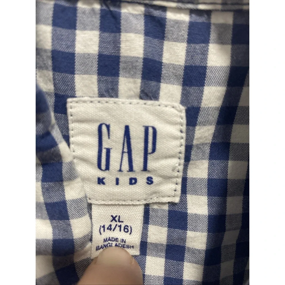 Boys Blue And White Plaid Long Sleeve Button Up Gap Shirt Size XL 14-16